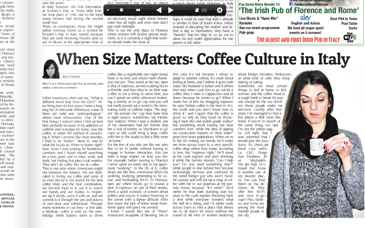Coffee and Culture. My recent article in The Florence Newspaper. 